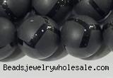 CAA3658 15.5 inches 12mm round matte & carved black agate beads