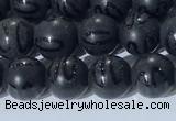 CAA3660 15.5 inches 6mm round matte & carved black agate beads