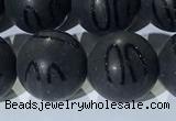 CAA3663 15.5 inches 12mm round matte & carved black agate beads