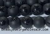 CAA3665 15.5 inches 6mm round matte & carved black agate beads