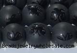 CAA3666 15.5 inches 8mm round matte & carved black agate beads