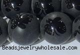 CAA3668 15.5 inches 12mm round matte & carved black agate beads