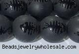 CAA3672 15.5 inches 10mm round matte & carved black agate beads