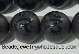 CAA3678 15.5 inches 12mm round matte & carved black agate beads