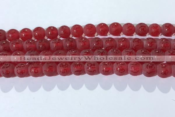 CAA3687 15.5 inches 8mm round matte & carved red agate beads