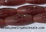 CAA3693 15.5 inches 8*19mm rice matte & carved red agate beads