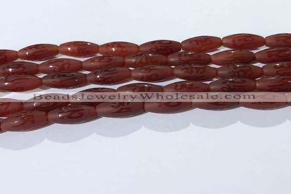 CAA3693 15.5 inches 8*19mm rice matte & carved red agate beads