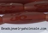 CAA3694 15.5 inches 8*30mm rice matte & carved red agate beads