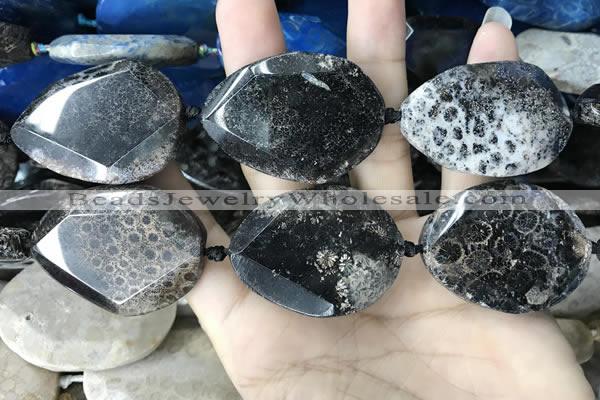 CAA3730 30*40mm - 35*45mm faceted freeform chrysanthemum agate beads