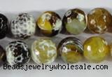 CAA381 15.5 inches 12mm faceted round fire crackle agate beads