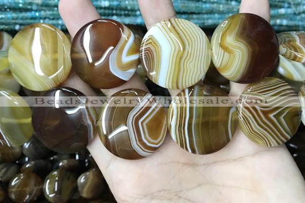 CAA4208 15.5 inches 30mm flat round line agate beads wholesale