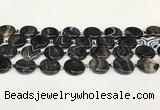 CAA4396 15.5 inches 20mm flat round black banded agate beads