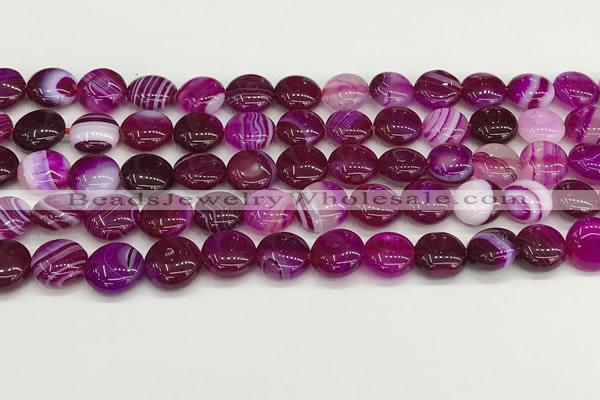 CAA4582 15.5 inches 10mm flat round banded agate beads wholesale