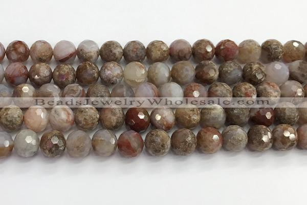 CAA5012 15.5 inches 10mm faceted round flower agate beads