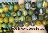 CAA5168 15.5 inches 14mm faceted round banded agate beads