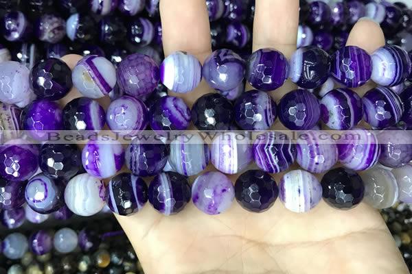 CAA5181 15.5 inches 12mm faceted round banded agate beads