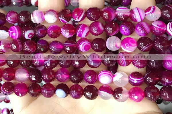 CAA5186 15.5 inches 8mm faceted round banded agate beads