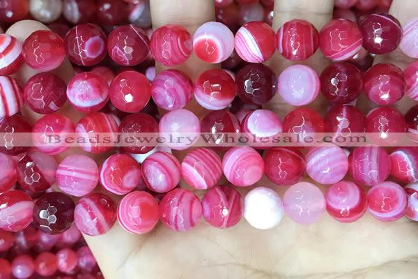 CAA5195 15.5 inches 12mm faceted round banded agate beads