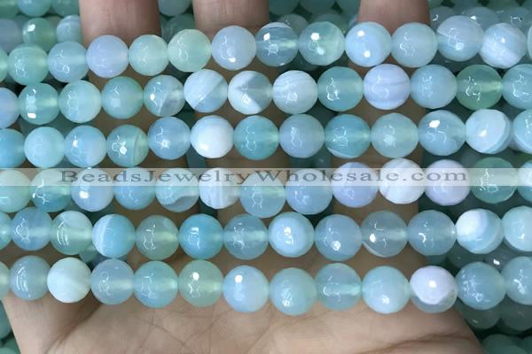 CAA5221 15.5 inches 8mm faceted round banded agate beads