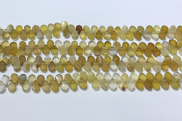 CAA5310 Top drilled 6*8mm flat teardrop line agate beads