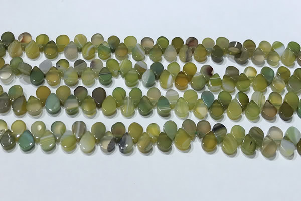 CAA5311 Top drilled 6*8mm flat teardrop line agate beads