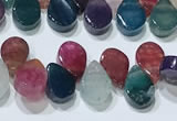 CAA5314 Top drilled 6*8mm flat teardrop line agate beads