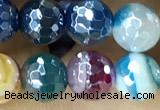 CAA5558 15 inches 6mm faceted round AB-color banded agate beads