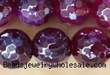 CAA5587 15 inches 8mm faceted round AB-color banded agate beads