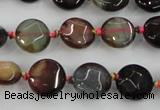 CAA560 15.5 inches 12mm faceted flat round dragon veins agate beads