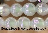 CAA5620 15 inches 6mm faceted round AB-color white agate beads