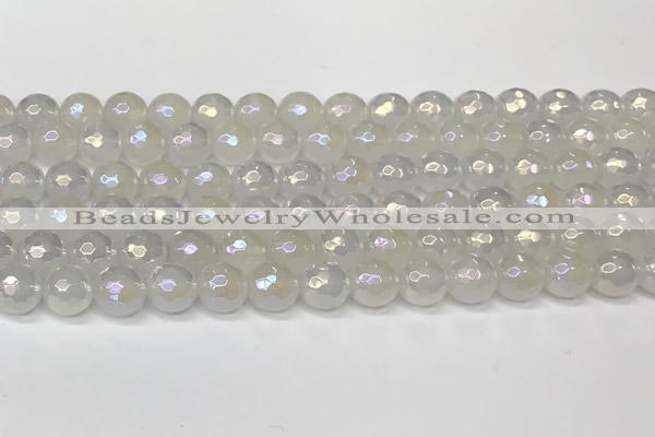 CAA5631 15 inches 8mm faceted round AB-color white agate beads