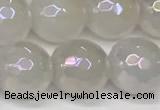 CAA5632 15 inches 10mm faceted round AB-color white agate beads