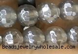 CAA5640 15 inches 6mm faceted round AB-color grey agate beads