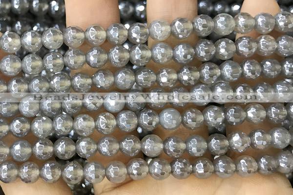 CAA5640 15 inches 6mm faceted round AB-color grey agate beads