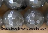 CAA5642 15 inches 10mm faceted round AB-color grey agate beads