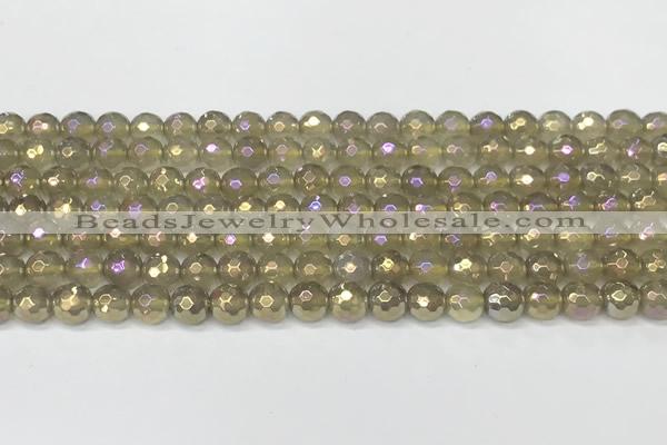 CAA5650 15 inches 6mm faceted round AB-color grey agate beads