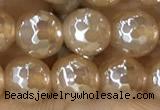 CAA5655 15 inches 6mm faceted round AB-color yellow agate beads