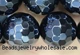 CAA5671 15 inches 8mm faceted round AB-color black agate beads