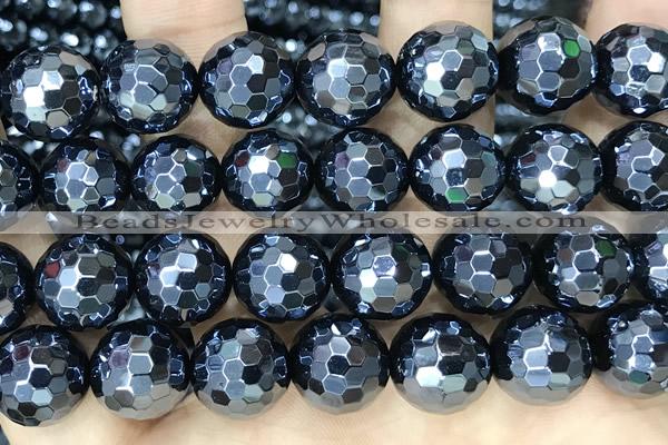 CAA5673 15 inches 12mm faceted round AB-color black agate beads