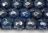 CAA5675 15 inches 6mm faceted round AB-color blue agate beads