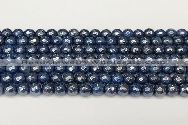 CAA5675 15 inches 6mm faceted round AB-color blue agate beads