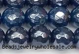 CAA5676 15 inches 8mm faceted round AB-color blue agate beads