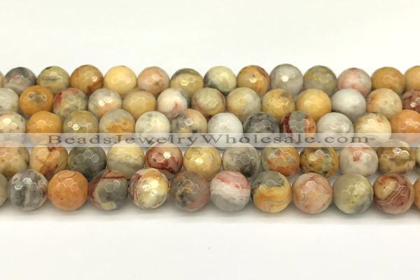 CAA5762 15 inches 10mm faceted round yellow crazy lace agate beads