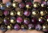 CAA5876 15 inches 6mm,8mm,10mm & 12mm faceted round electroplated banded agate beads