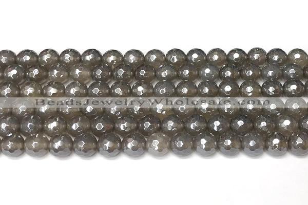 CAA5944 15 inches 8mm faceted round AB-color grey agate beads