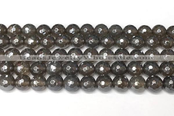 CAA5945 15 inches 10mm faceted round AB-color grey agate beads