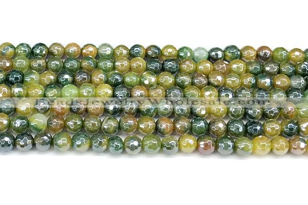 CAA5952 15 inches 6mm faceted round AB-color line agate beads