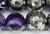 CAA6019 15 inches 12mm faceted round electroplated line agate beads