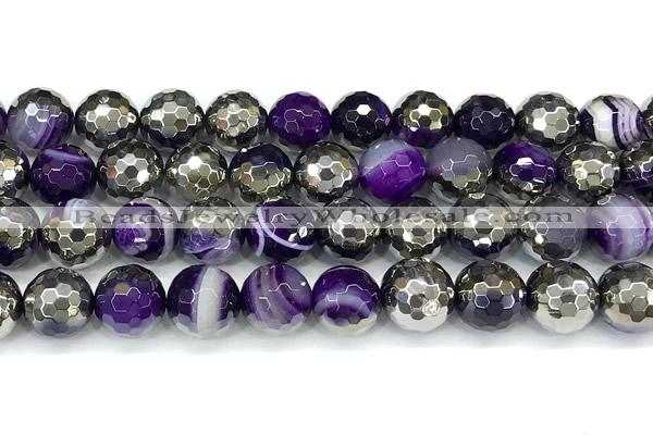 CAA6019 15 inches 12mm faceted round electroplated line agate beads