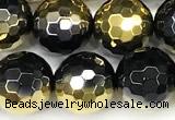 CAA6026 15 inches 10mm faceted round electroplated agate beads